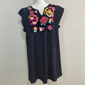 Savanna Jane Floral Embroidered Polka Dot Tunic Dress 2X Boho